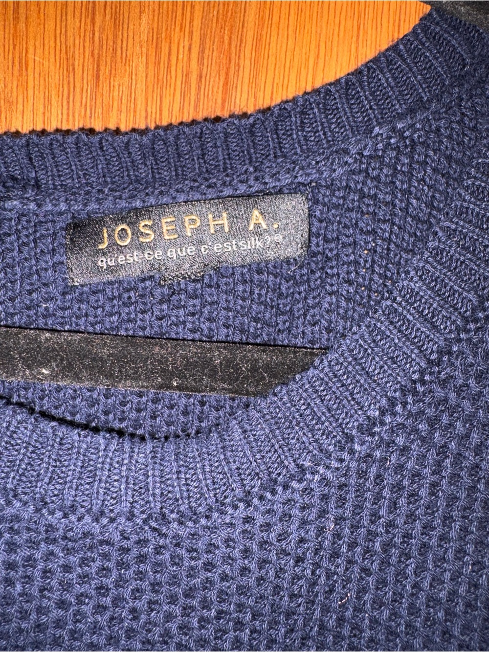 Joseph A Navy Textured Crewneck Sweater with Crochet Detail. * See photo # 5* - Picture 2 of 8
